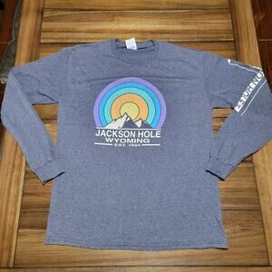Jackson Hole Wyoming LS Dark Blue Unisex Tee (Delta) - Size Medium